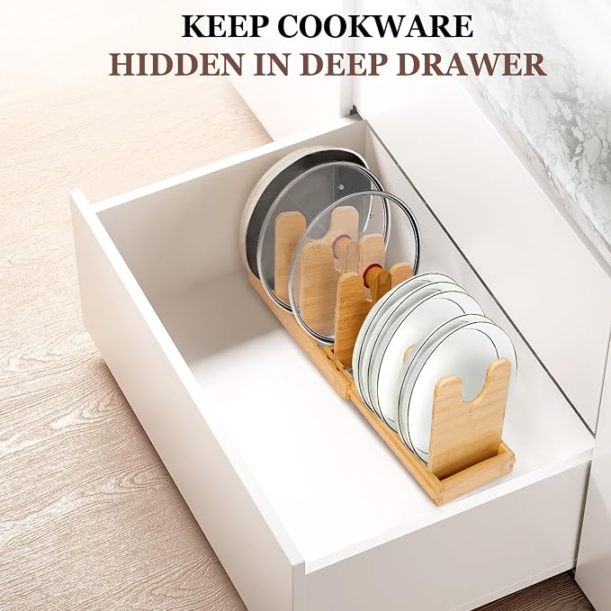 Bamboo Pot Lid Organizer, Pots and Pans Organizer Inside Cabinet, Pot Lids - Image 5