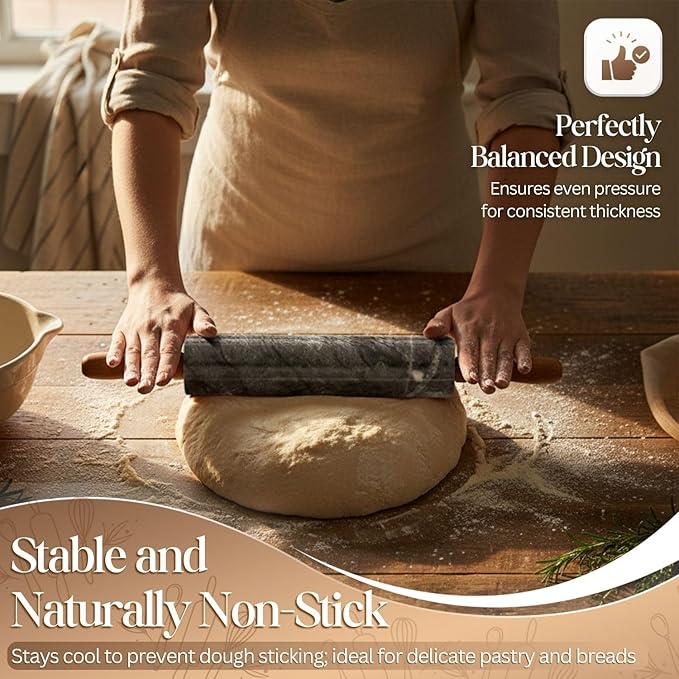 Flexzion Marble Rolling Pin Heavy Nonstick Stone Dough Roller - Image 2
