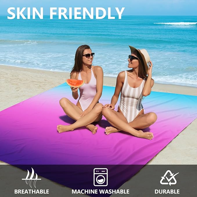 WIWIGO Beach Blanket Waterproof Sandproof Beach Mat 79" X 83"/10'x9'for 2-8 - Image 3