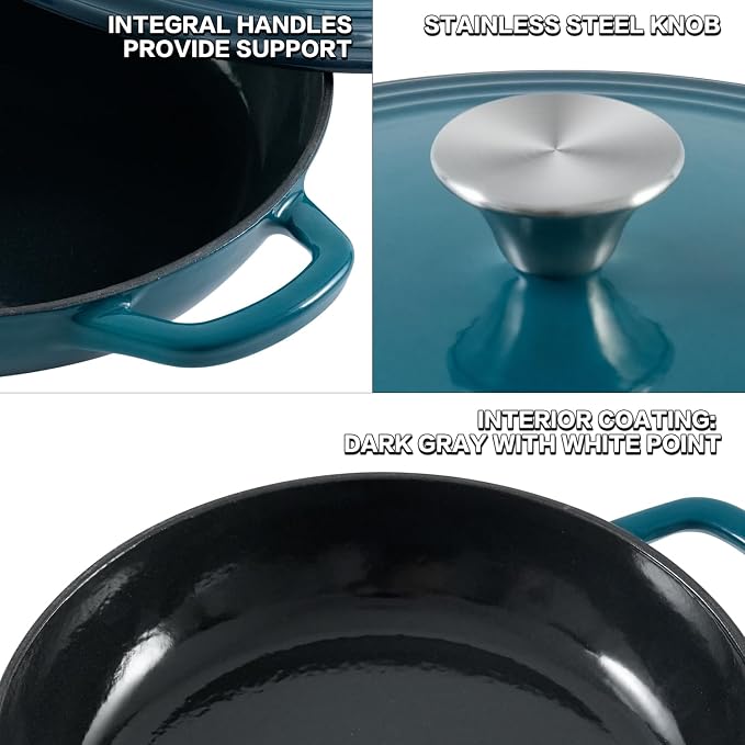 Flavehc Braiser Enameled Cast Iron Braiser 3 qt Braiser Pan - Image 4
