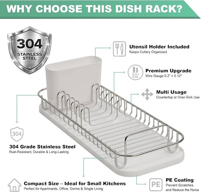SunnyPoint 304 Stainless Steel NeverRust Compact Dish Drying Rack - Image 5