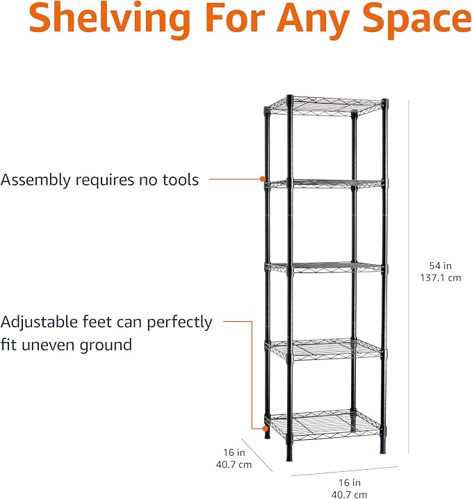 Amazon Basics 5-Shelf Tower Adjustable Storage Shelving Unit - Image 3