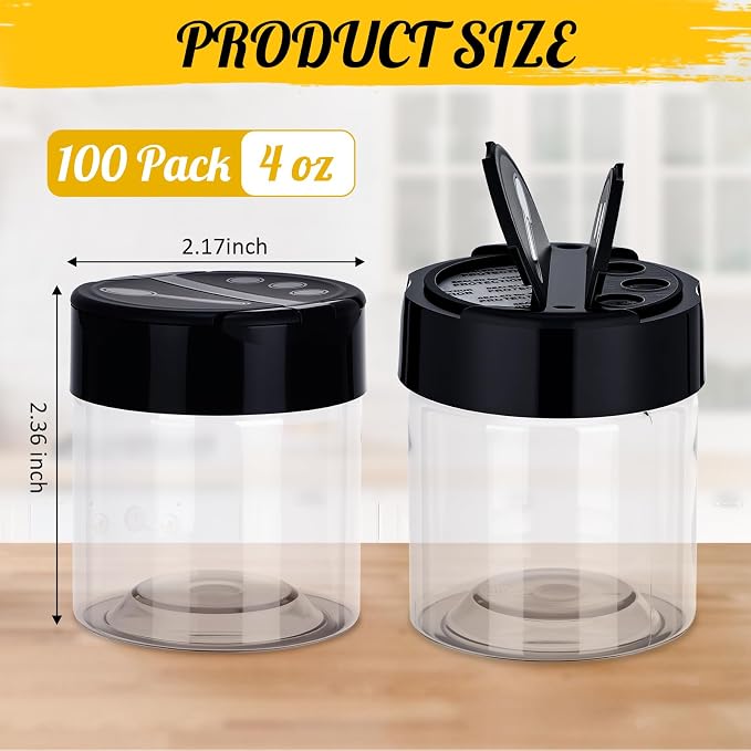 100 Pack 4 oz Spice Jars Plastic Clear Empty Bottles - Image 2
