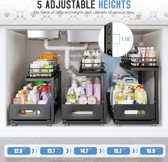 Under Sink Organizer Upgrade To Professional Rails, 2-Tier Dual Pull Out - Image 8