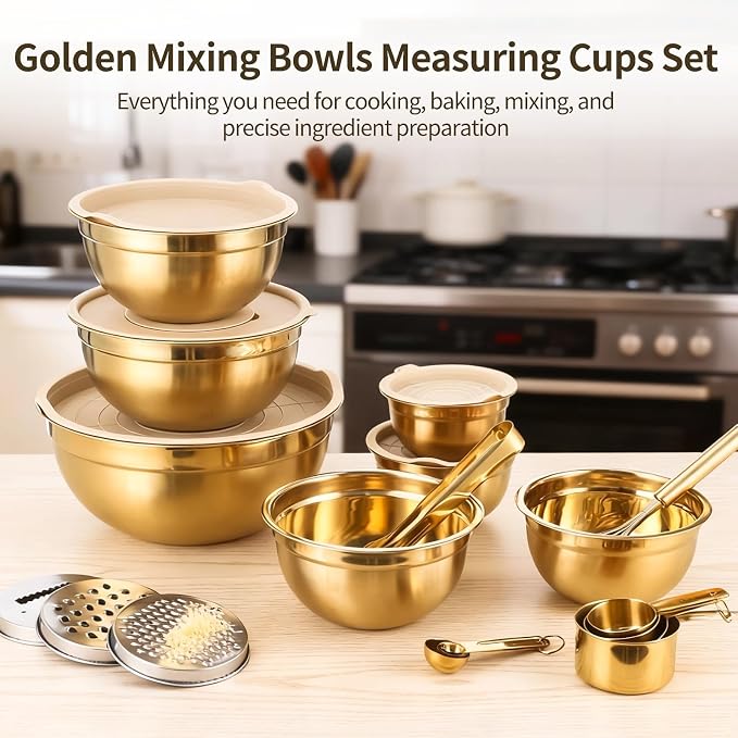 20 PCS Gold Mixing Bowls with Lids Set - Image 2