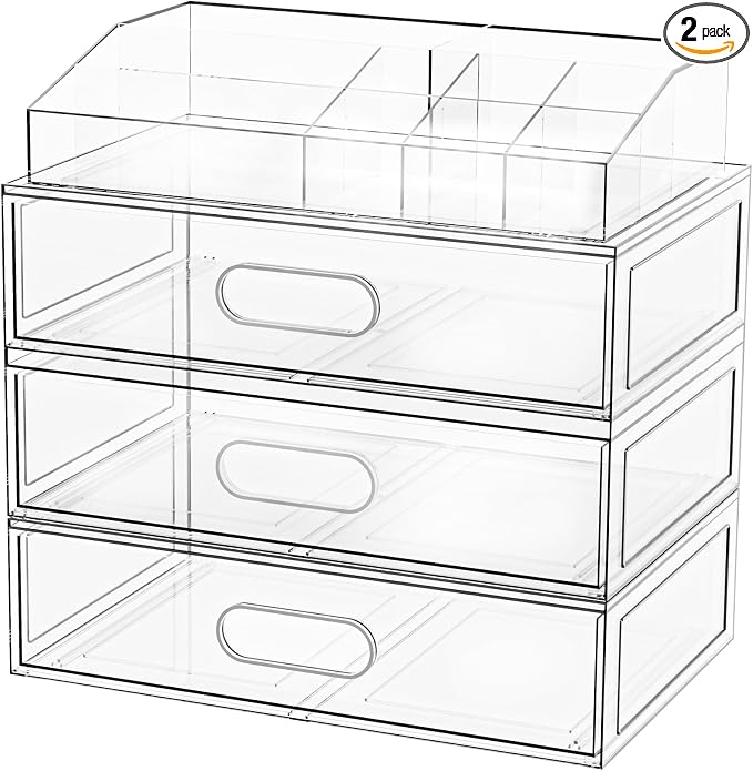 Clear Stackable Makeup Organizer by Aurblozen