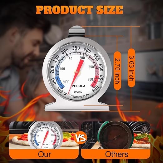 Stainless Steel Oven Thermometer 50-300°C/100-600°F, Analog Instant Read - Image 2