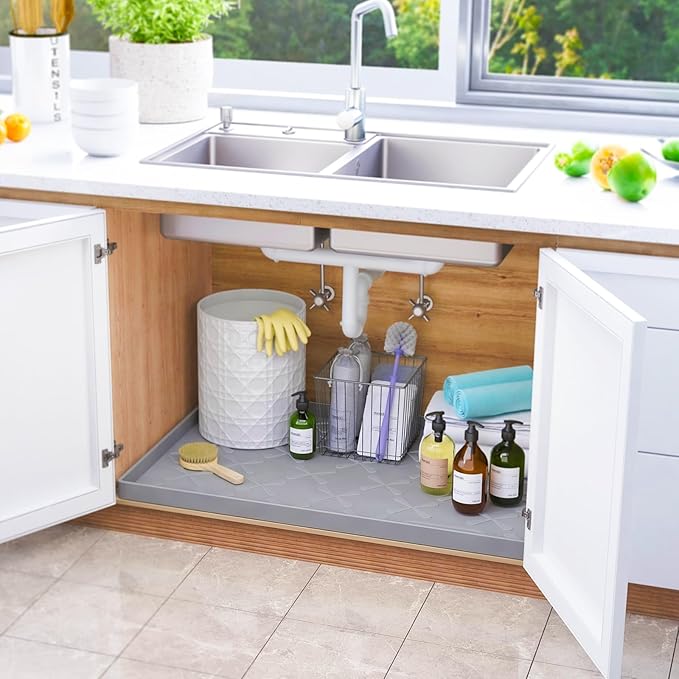 SIKADEER 28" x 22" Under Sink Mat Waterproof, Silicone Mat Kitchen Drawer Shelf - Image 2