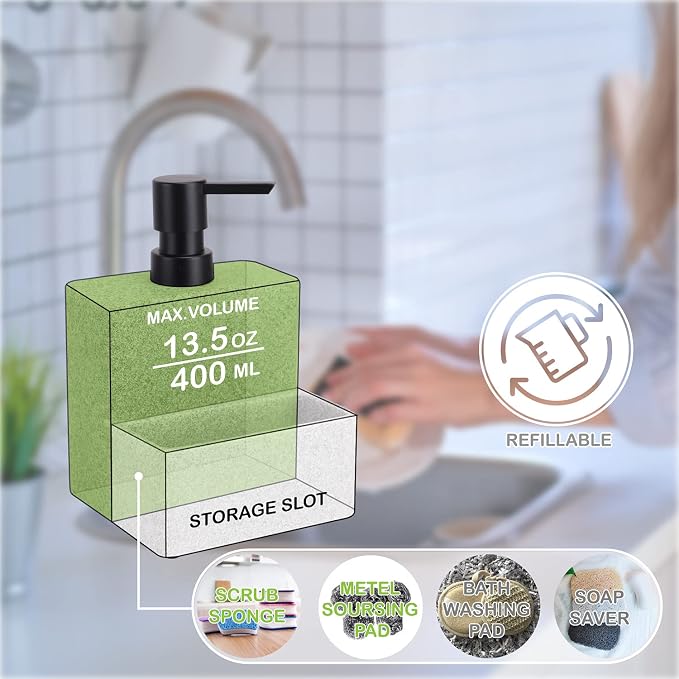zccz Soap Dispenser with Sponge Holder, Liquid Hand and Dish Soap Dispenser - Image 7