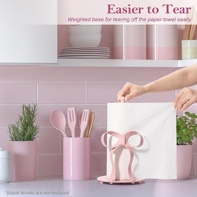 Pink Bow Paper Towel Holder Coutertop - Image 4