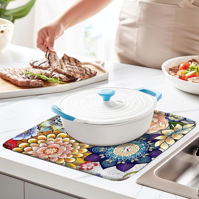 Spring Floral Large Dish Drying Mats, Reversible Dish Drying Pads - Image 5