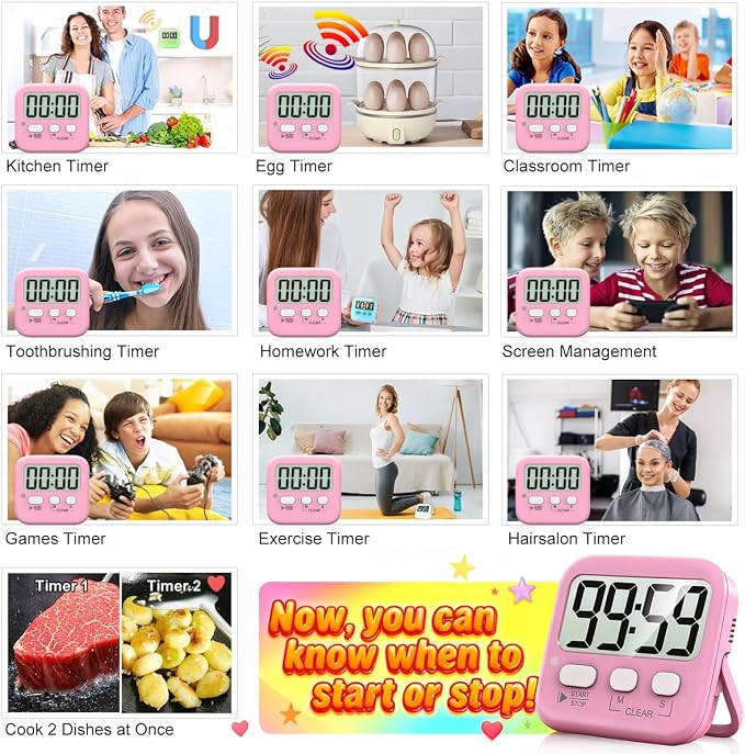 Antonki 2 Pack Digital Timer for Kids, Magnetic Countdown Kitchen Timers for - Image 7