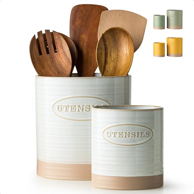 YHOSSEUN Utensil Holder Set of 2, Ceramic Utensil Holder by YHOSSEUN