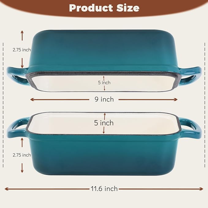 Cast Iron Loaf Pan With Lid, Enameled Bread Loaf Pan - Image 2