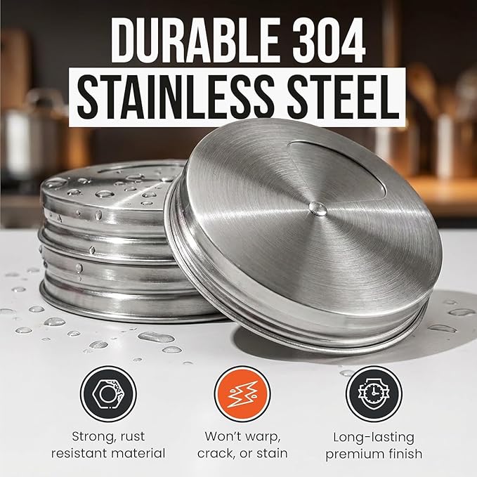 Mason Jar Spice Shaker Lids Stainless Steel – 4 Pack Adjustable Spice Lids - Image 4