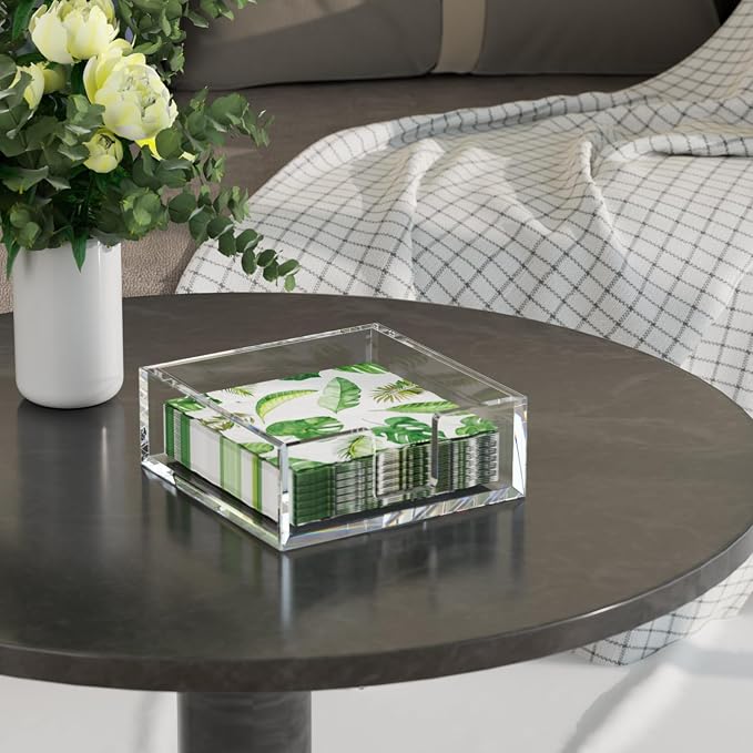 HIIMIEI Acrylic Napkin Holder for Table: Square Luncheon Napkin Tray, Flat - Image 2