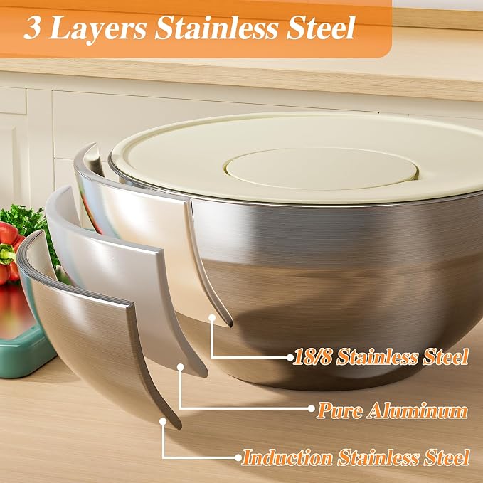 Mixing Bowls with Lids Set, Kitchen Food Storage Organizers Nesting Mixing Bowl - Image 6