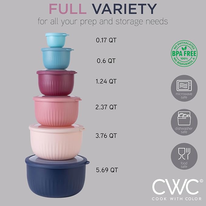 COOK WITH COLOR Prep Bowls with Lids- Wide and Deep Nesting Plastic Small - Image 3