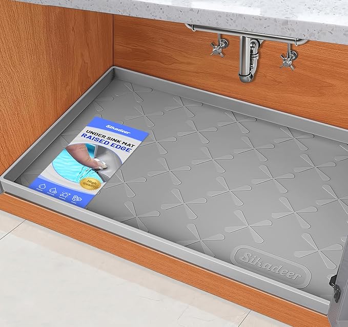 SIKADEER Under Sink Mat Waterproof 34" x 22", Silicone Mat Kitchen Drawer Shelf by SIKADEER