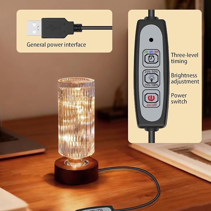 Dimmable Crystal Night Light, Small Bedside Lamp, Nightlight - Image 2