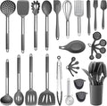 Silicone Kitchen Utensils Set, E-far 30-Piece Cooking Utensils Set by E-far