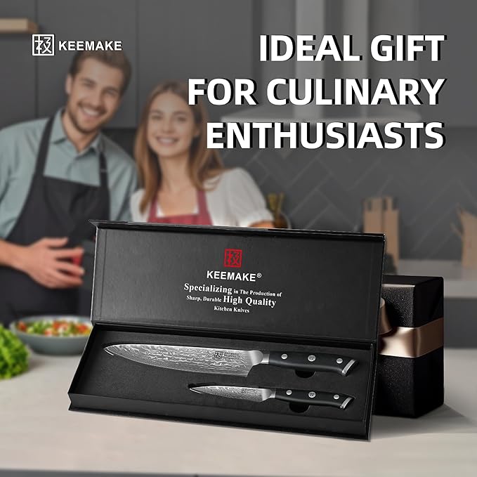 KEEMAKE Damascus Kitchen Knife Set, Elegant Box - Image 7