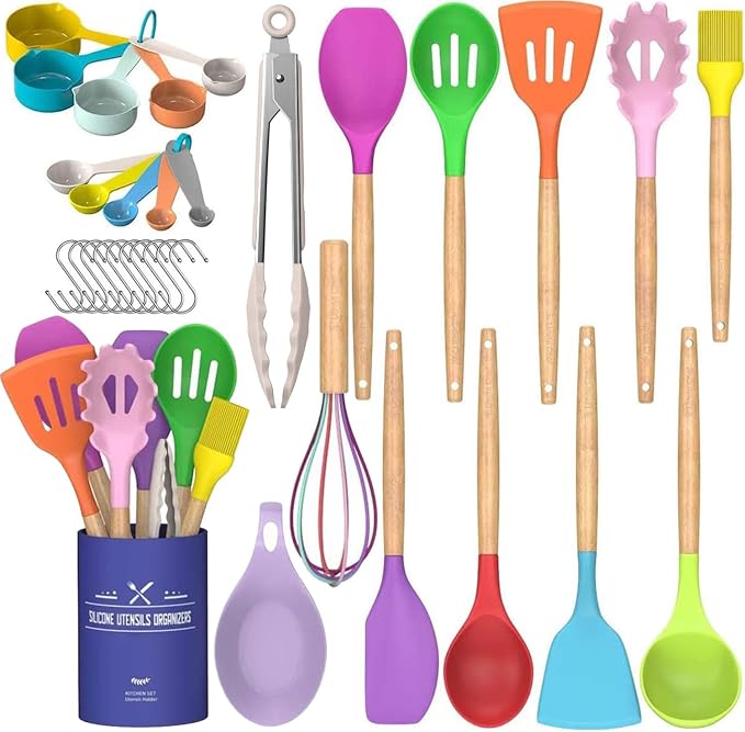 Umite Chef Kitchen Cooking Utensils Set, Wooden Handle Silicone Kitchen Gadgets by UmiteChef