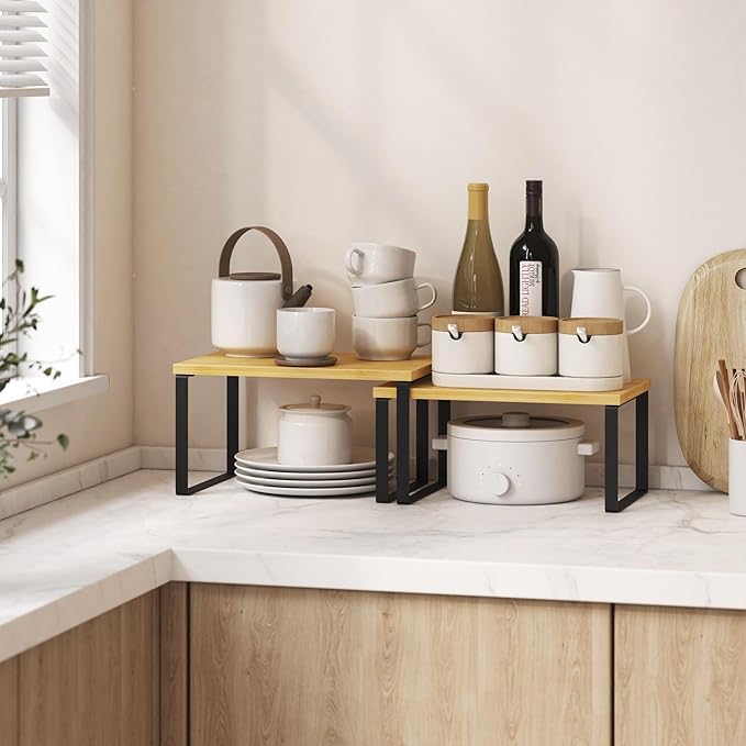 Kitchen Cabinet Organizer Shelf Set of 4, Sturdy Kitchen Counter Shelves - Image 2