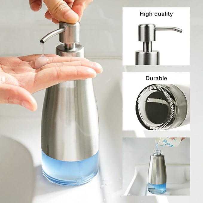 AUMIO Dish Soap Dispenser with Stickers, Kitchen Soap Dispensers Brushed Nickel - Image 6