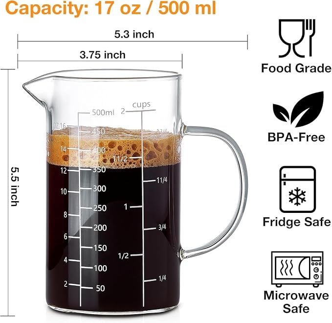 BCnmviku 500ML 2 CUP Glass Measuring Cup - Image 5