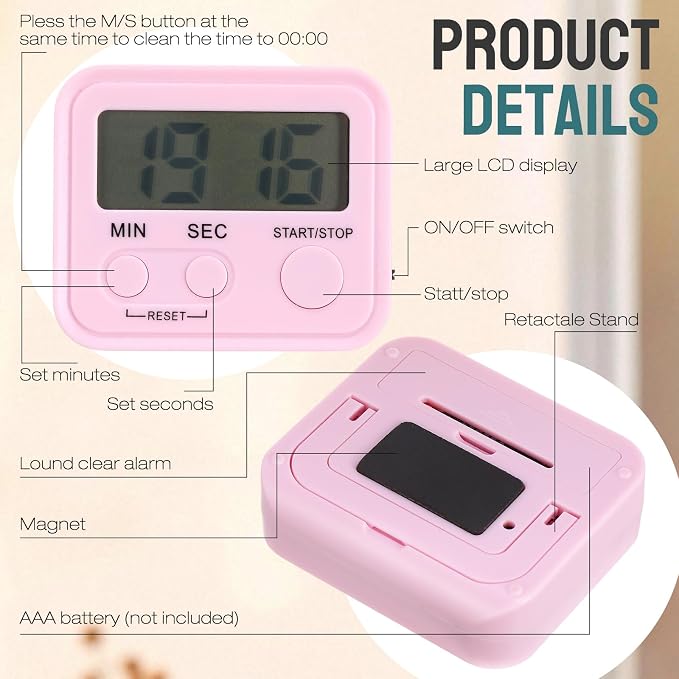 Weewooday 24 Pcs Digital Kitchen Timer Magnetic Timer Bulk On/Off Switch Minute - Image 3