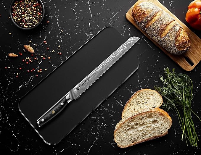 WIZEKA 10 inch Damascus Serrated Bread Knife - Image 5