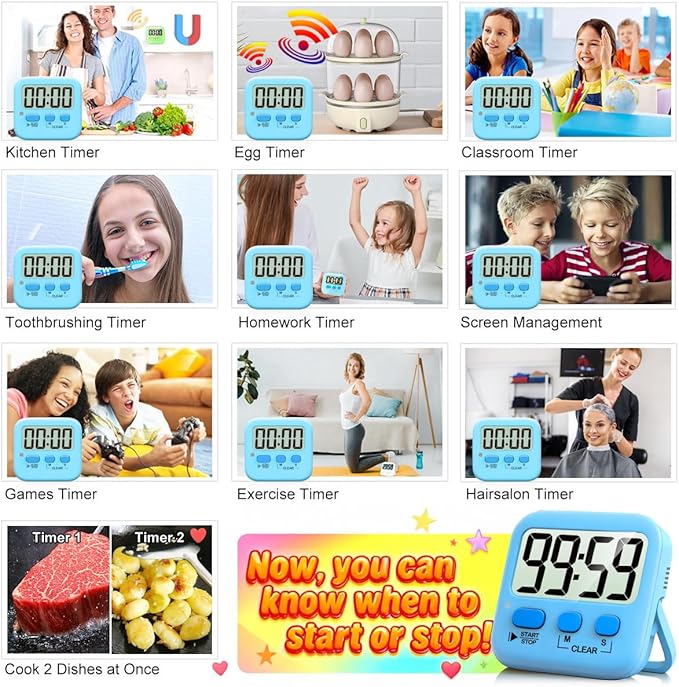 Antonki 2 Pack Digital Timer for Kids, Magnetic Countdown Kitchen Timers for - Image 7
