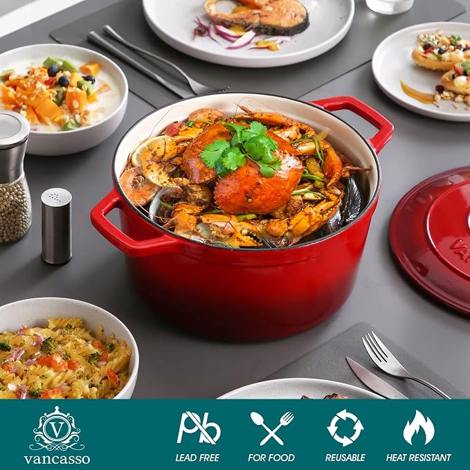 vancasso Enameled Cast Iron Dutch Oven, 7.5 QT Dutch Oven Pot - Image 3