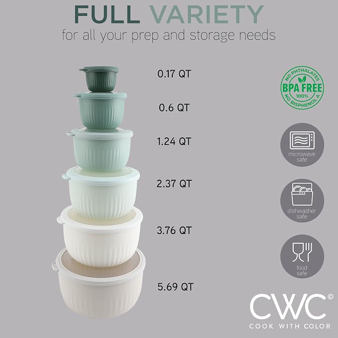 COOK WITH COLOR Prep Bowls with Lids- Wide and Deep Nesting Plastic Small - Image 3