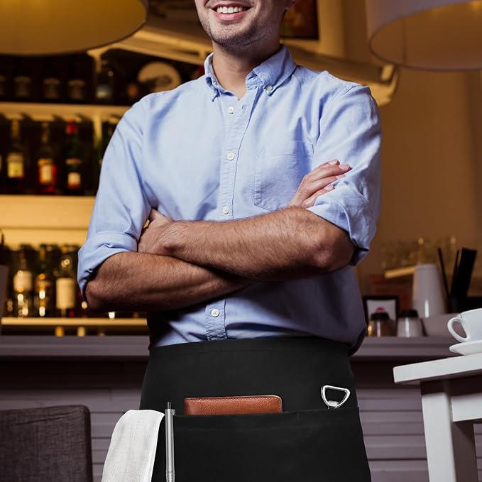 NLUS 3 Pack Server Aprons with 3 Pockets, Water Oil Stain Resistant Waitress - Image 2