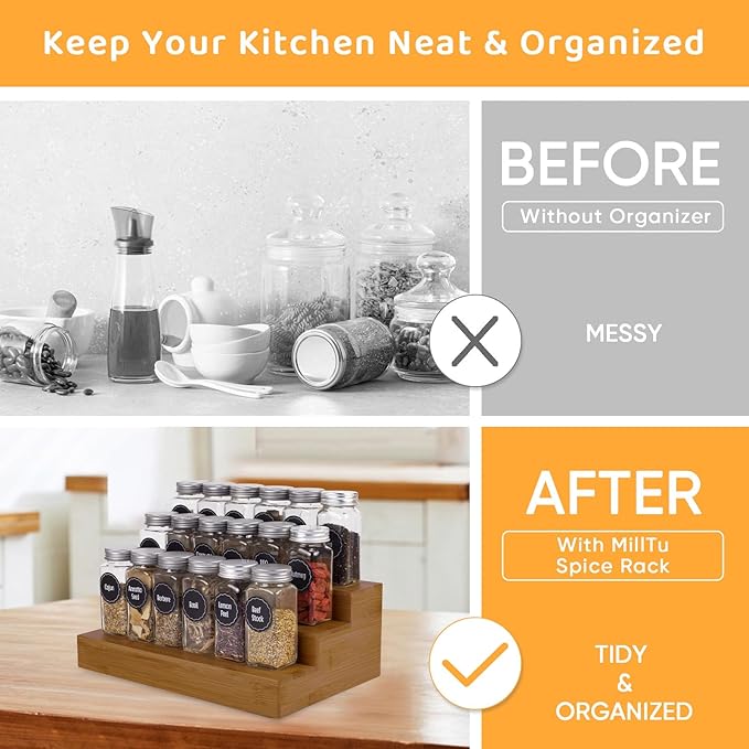 Bamboo Spice Rack Organizer for Cabinet 2 Pack - Image 2