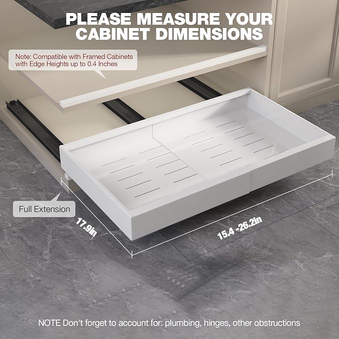 Seinloes 2 Pack Pull Out Cabinet Organizer 18" Deep, Full Extension 3 Slide - Image 6