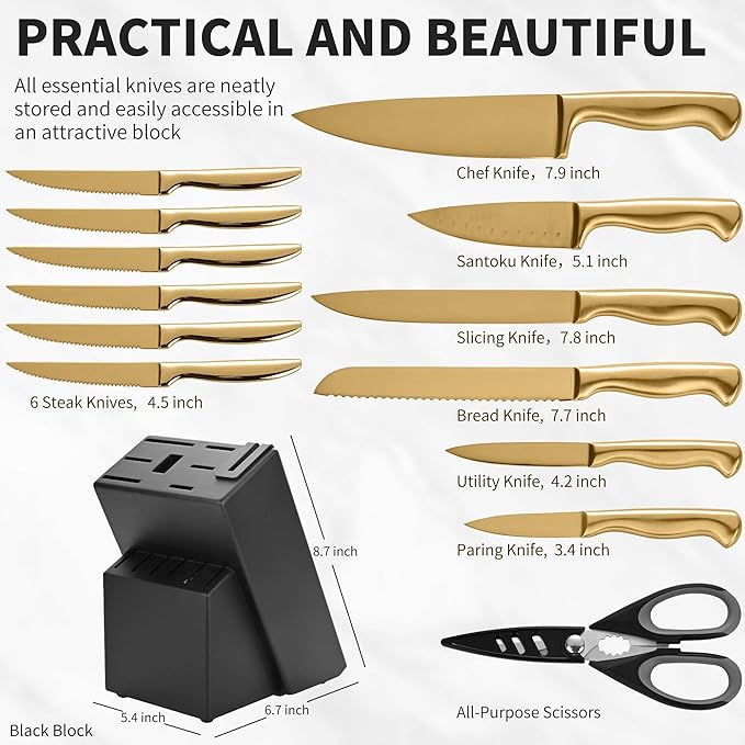 15-Piece Gold Kitchen Knife Block Set - Image 2