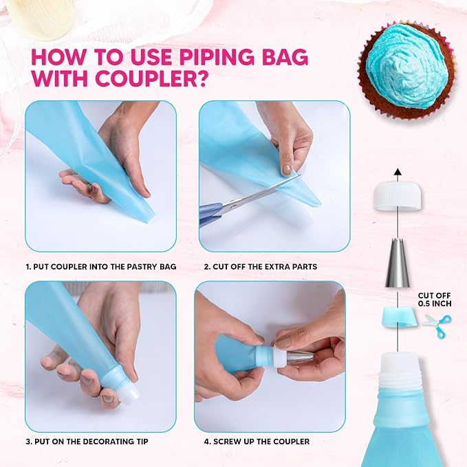 Riccle Piping Bags and Tips Set, 11.8 Inch 100 Anti Burst Piping Bags, 1 - Image 4