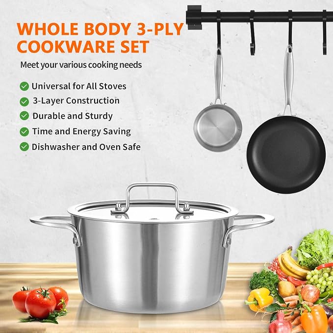 LOLYKITCH Tri-Ply 3 Quarts Stainless Steel Induction Cooking Pot, Small Stock - Image 4