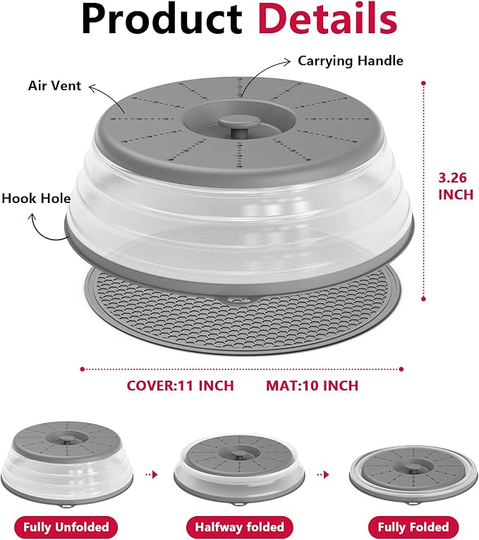 WVM Microwave Splatter Cover & Mat, Vented Collapsible Splatter Guard dish - Image 6