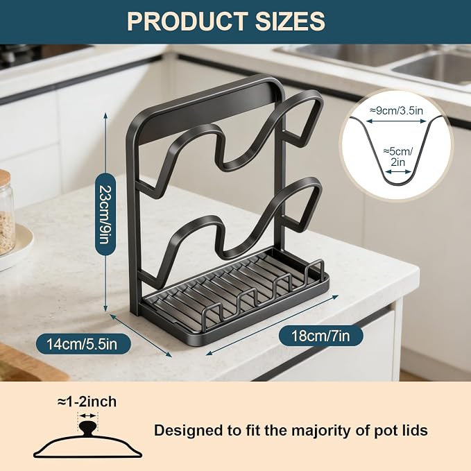 Kitchen Pot Lid Storage Rack: Carbon Steel Double-Layer Holder & Spoon Rest - Image 6