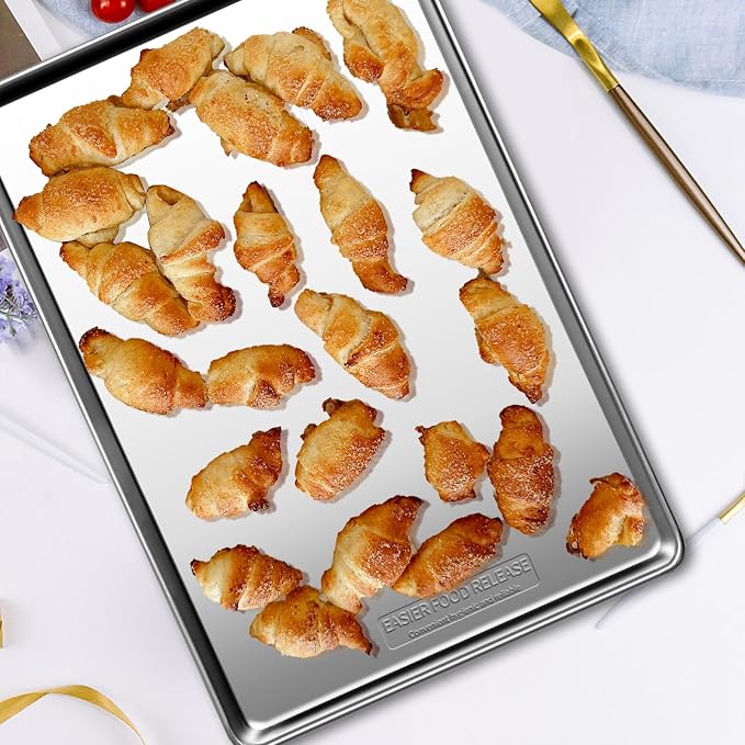 Commercial Quality Baking Sheet Pan Set, Natural Stainless Steel Cookie Sheet - Image 2