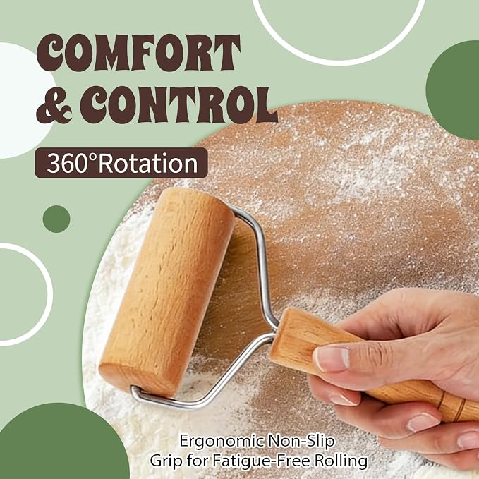 Small Wooden Rolling Pin for Baking, 7 Inch Mini Dough Roller, Non Stick Pizza - Image 5
