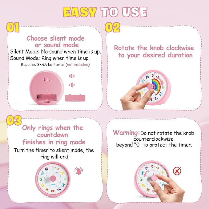 HIPPIH Visual Timer for Kids, 60 Minute Countdown Timers for Classroom Kitchen - Image 3