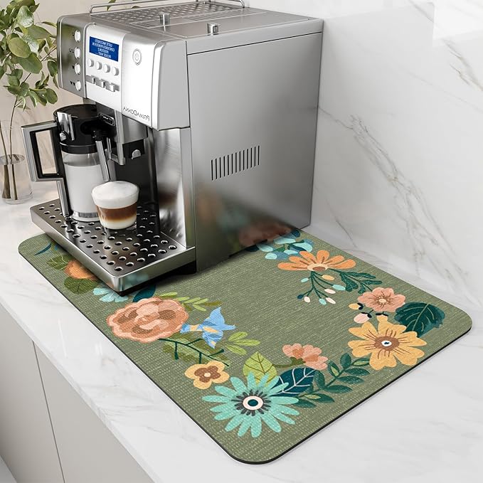 AMOAMI Coffee Mat Hide Stain Rubber Backed Absorbent Dish Drying Mat by AMOAMI