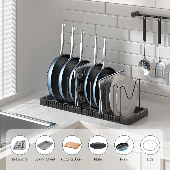 PanPanPal Pots and Pans Organizer under Cabinet, Expandable Pot Lid Organizer - Image 3
