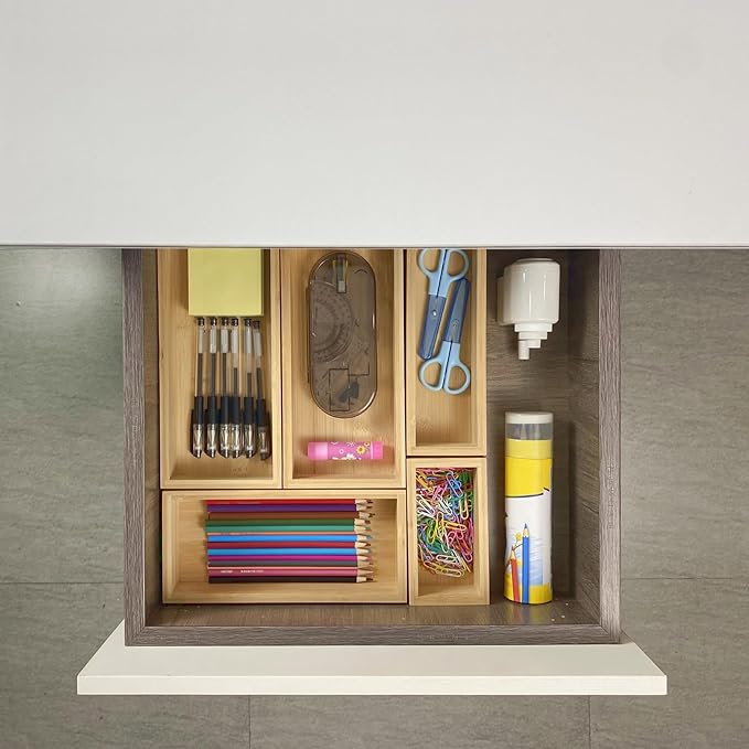 bamboo drawer organizer Set, expandable drawer dividers, wooden storage - Image 6