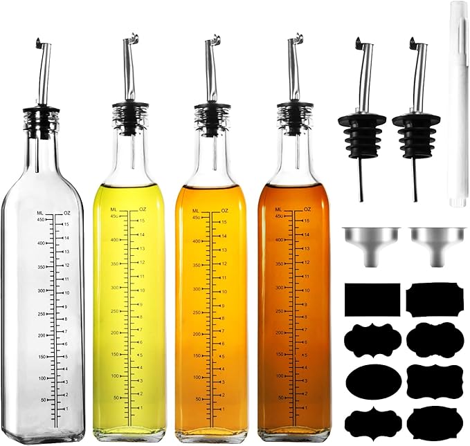 WERTIOO 17 OZ Olive Oil Dispenser Bottle, 4 Pack Glass Oil and Vinegar by WERTIOO